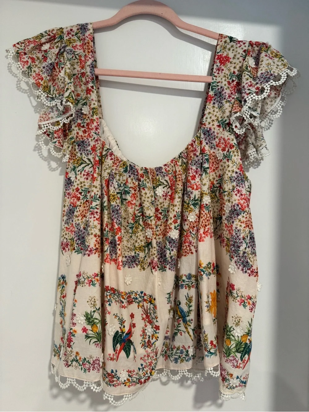 Farm Rio Delicate Forest Scarves Square Neck Embroidered Blouse - Picture 2 of 6